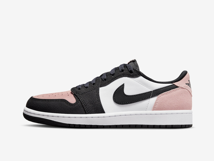 Exclusive Jordan 1 Low shoes with a pink and black unique colour scheme.