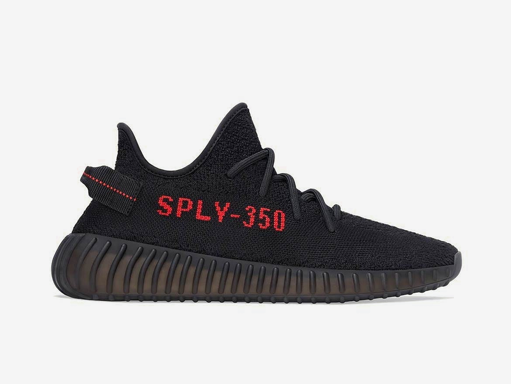 Classic and comfortable Yeezy shoes with a red and black colourway.