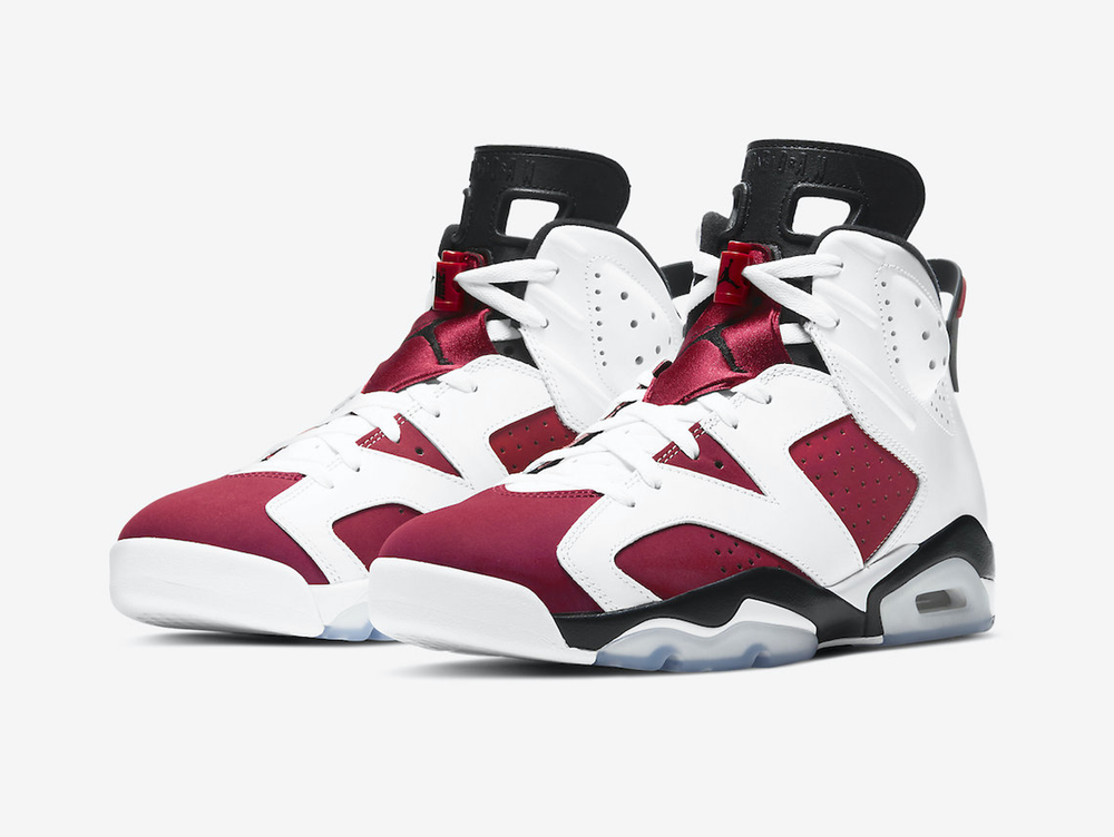 Classic Jordan 6 shoes with a red and white colourway.