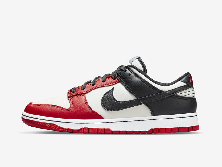 Classic Nike Dunk shoes with a red, white and black colourway.