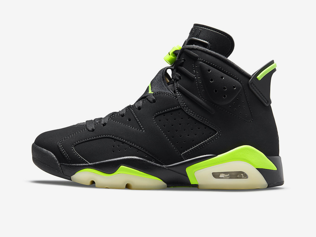 Classic Jordan 6 shoes with a green and black colourway.