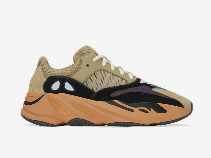 Classic and comfortable Yeezy shoes with a brown and orange colourway.