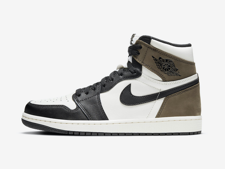 Classic Jordan 1 High shoes with brown, white, and black colourway.