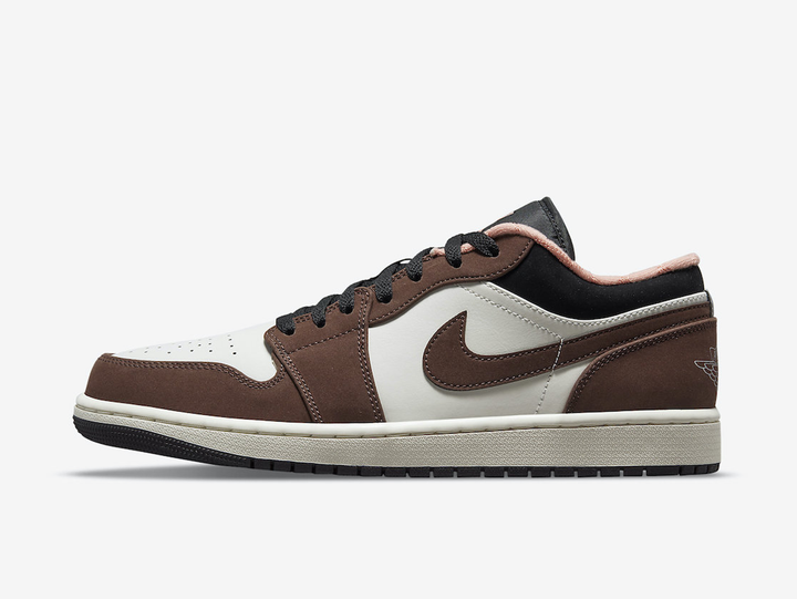 Classic Jordan 1 Low shoes with a brown, white, and black colourway.
