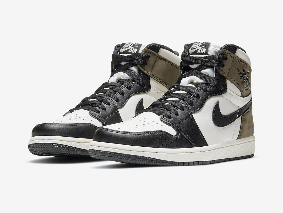 Classic Jordan 1 High shoes with brown, white, and black colourway.