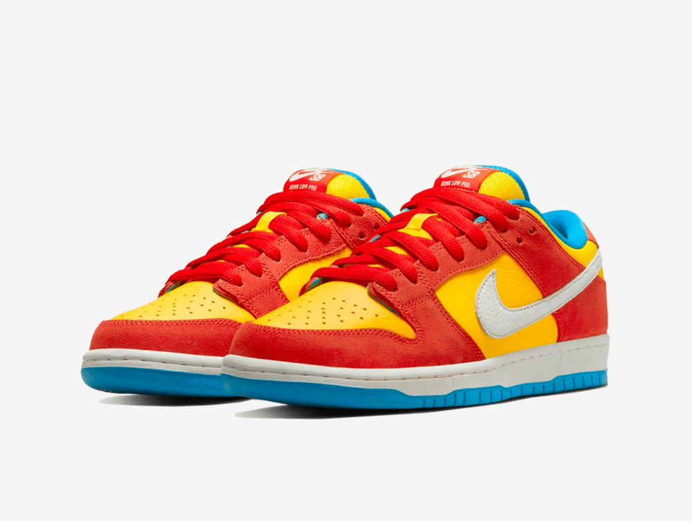 Exclusive Nike Dunk shoes with a unique red and yellow colour scheme.