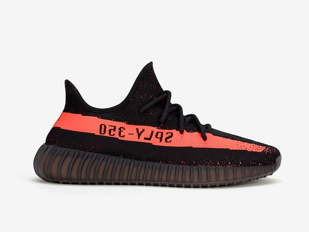 Classic and comfortable Yeezy shoes with a red and black colourway.