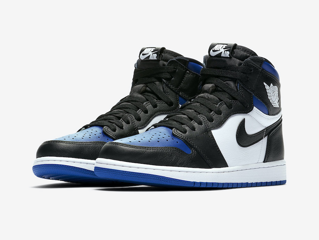 Timeless Air Jordan 1 High Royal sneakers in a classic blue and black colour scheme.