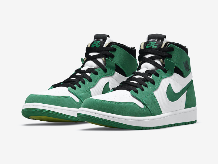 Exclusive Jordan 1 High shoes in a unique green and white collaboration.