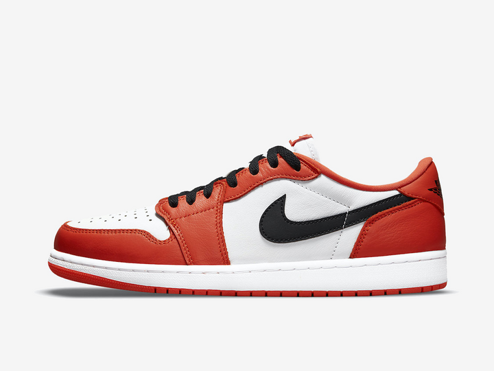 Exclusive Jordan 1 Low shoes with a unique orange and white colour scheme.