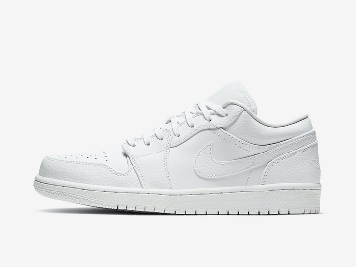 Classic Jordan 1 Low shoes with an all white colourway.
