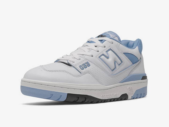 Classic New Balance shoes with a white and blue colourway.