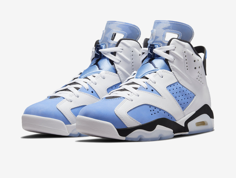 Timeless Jordan 6 sneakers in a classic blue and white colour scheme.