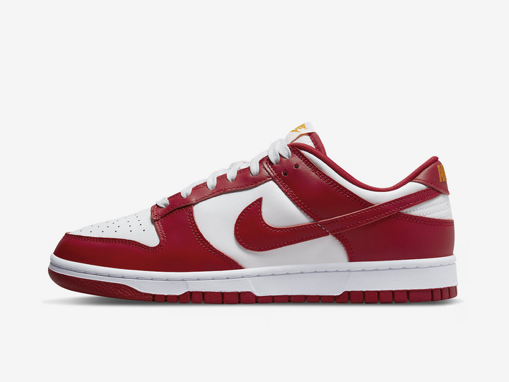 Classic Nike Dunk shoes with a white and red colourway.